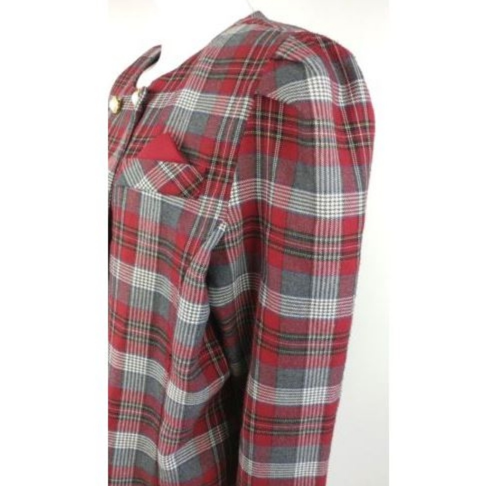 Vintage 80s Plaid Power Suit Blazer Red Gray M L - Picture 5 of 8